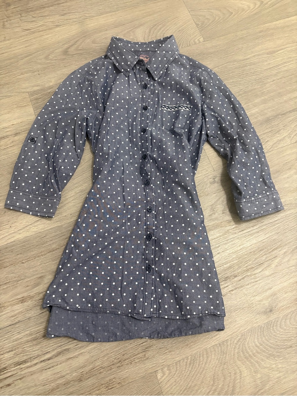 Polka Dot Button-Up Tunic Shirt - Gray with White Dots